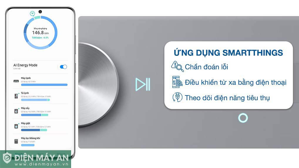 Máy Sấy Bơm Nhiệt Samsung Bespoke AI 9 Kg DV90BB9440GH/SV